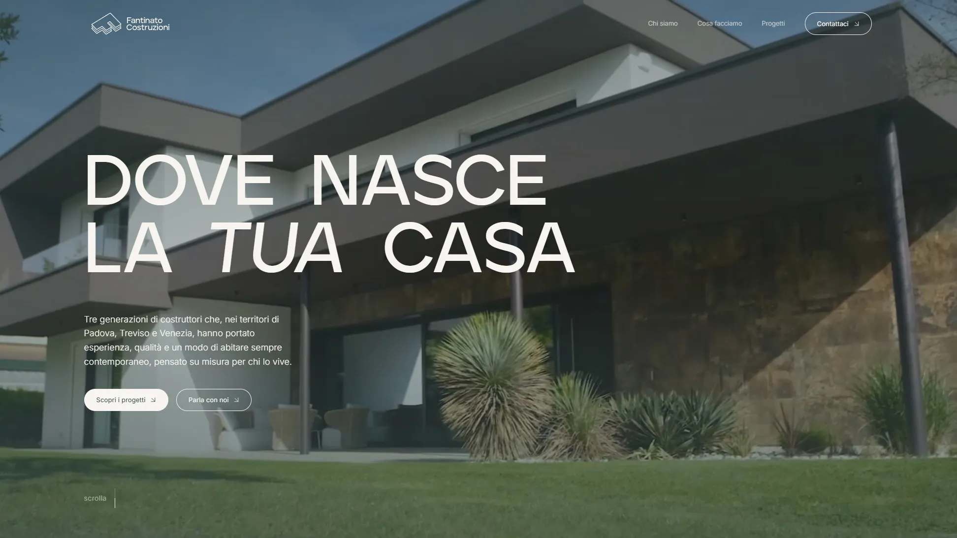 La home di Fantinato Costruzioni: video di una villa contemporanea con il titolo "Dove nasce la tua casa".